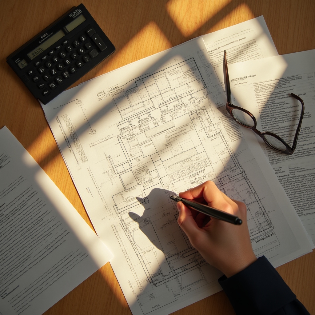 Documentos y planos de una oferta de instalación fotovoltaica sobre una mesa